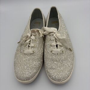 Keds Kate Spade New York Sneakers Women 11.0 Ivory Glitter Low Top Lace Up Shoes